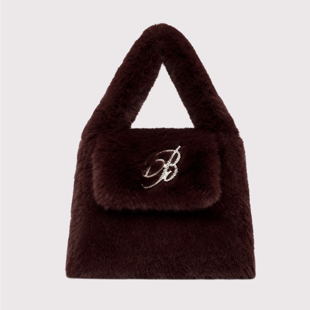 Blumarine faux fur bag with rhinestone logo